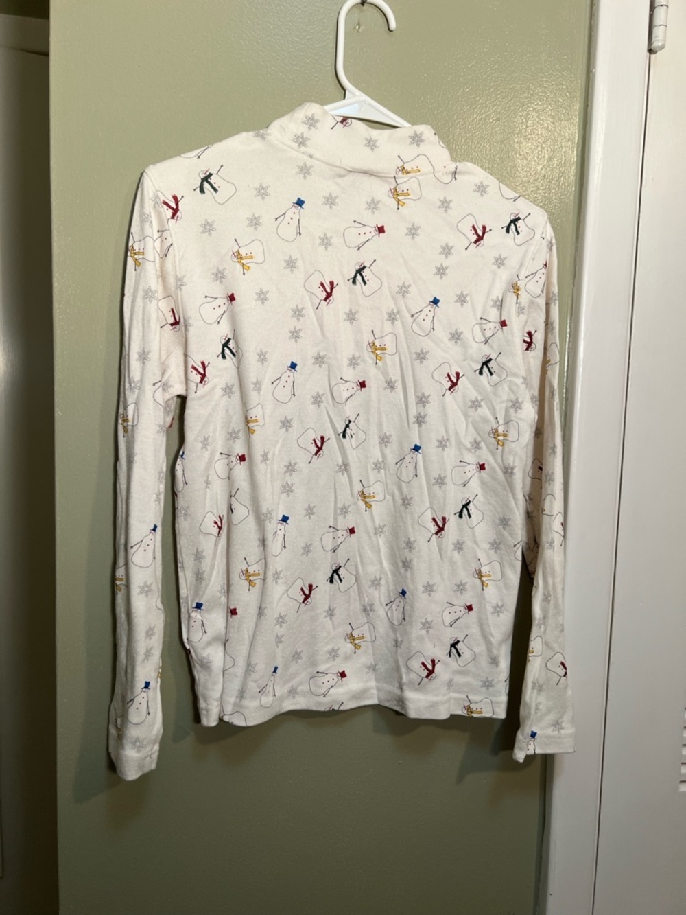 Baxter & Wells Women's Size‎ Medium Mock Neck T-Shirt White Long Sleeve Snowman - Picture 4 of 8